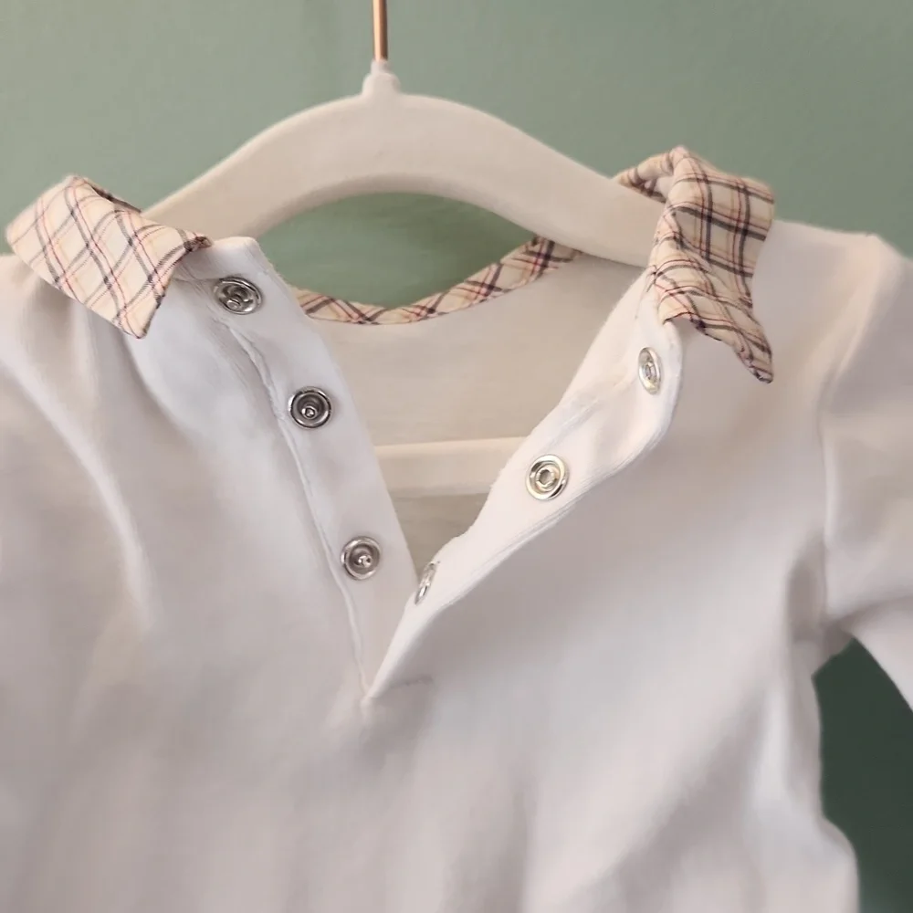 Jacadi Paris White Bodysuit with Plaid Collar
